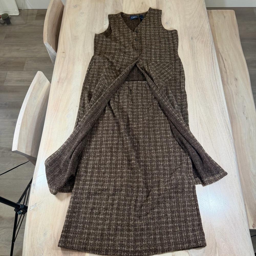 Vintage Crazy Horse Liz Claiborne Boucle Long Cardigan Duster Maxi Skirt Set M/L